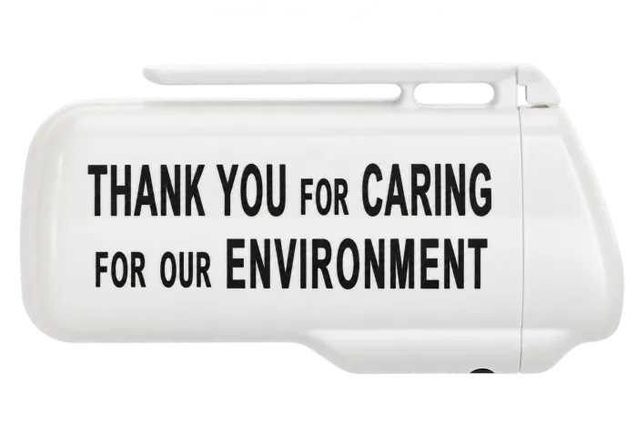 White ashtray printed with Thank you for caring for our environment