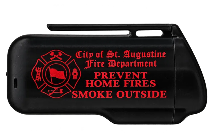 Black ashtray with red City of St Augustine Fire Department printing