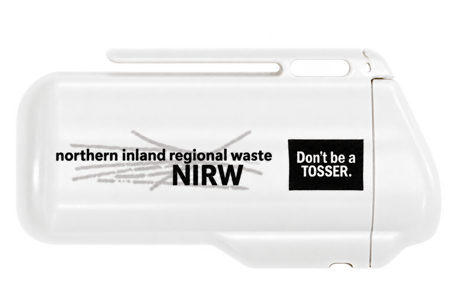White ashtray with Northern Inland Regional Waste printing