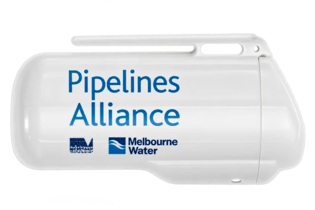 White Stelco ashtray with Pipelines Alliance printing