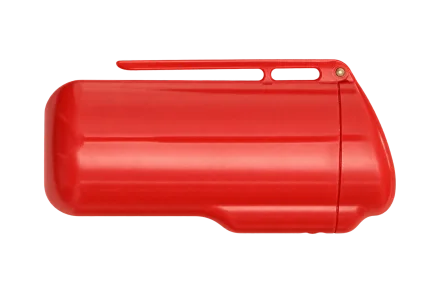 Closed red portable ashtray with its side clip