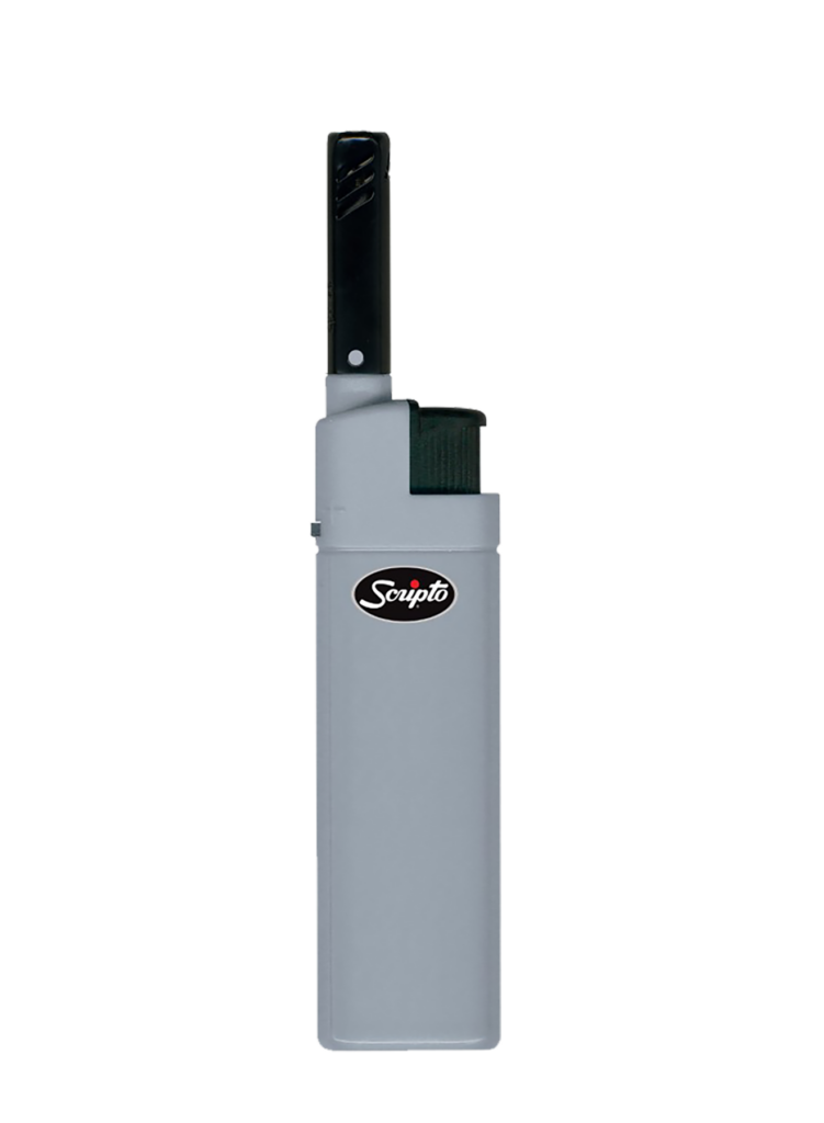 Grey standard Scripto Hybrid lighter with extended nozzle