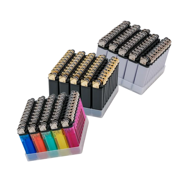 Tokai M13 trays of white, black and transparent-colour lighters
