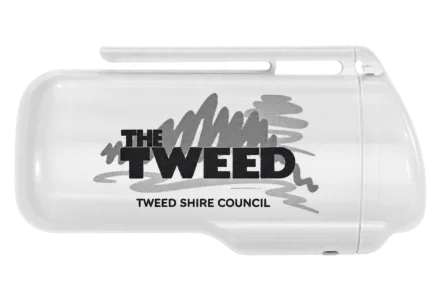 White Stelco ashtray with Tweed Shire Council printing