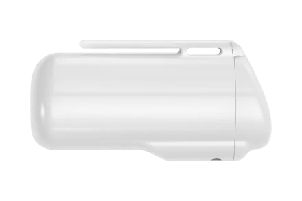Closed white portable ashtray with its side clip